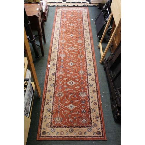 104 - A Royal Keshan woven woollen Agra floor runner, 68cm x 274cm