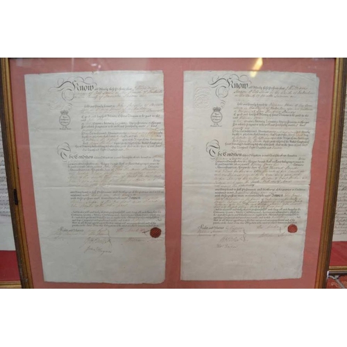 119 - Six framed and glazed indentures and other legal documents