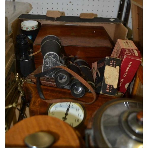 12 - A box of domestic collectables, to include binoculars