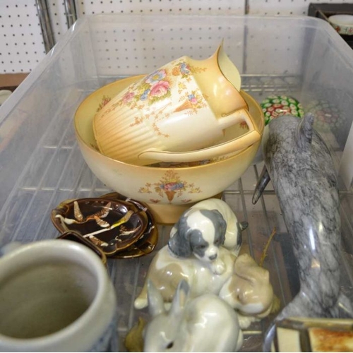 13 - A  box of domestic china ware, to include Lladro, paperweight, etc