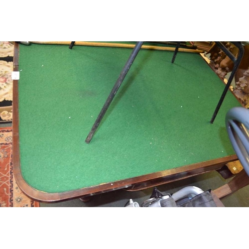 164 - 19th century mahogany fold over card table on faceted column plinth base with four recessed casters