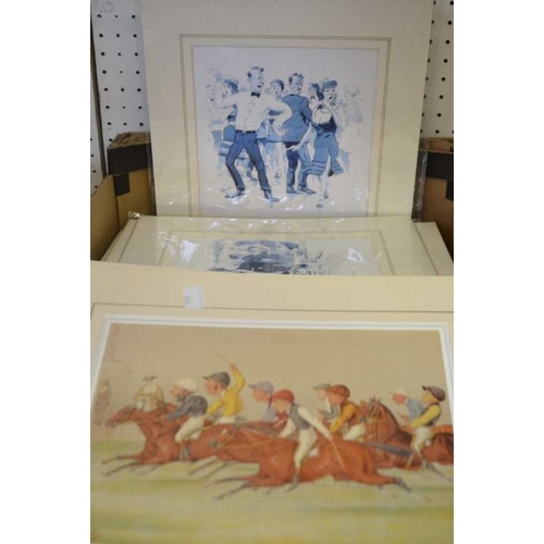 19 - A box containing a selection of predominantly sporting prints, together with several pencil signed p... 