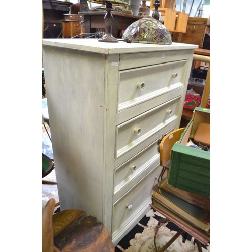 191 - A painted softwood four drawer chest with blue and white ceramic handles