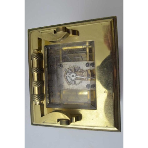 280 - A late 19th century repeating carriage clock, brass case, the circular white enamel dial, with Roman... 