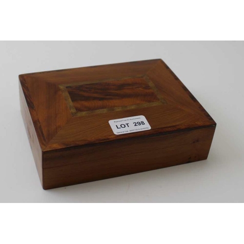 298 - A thuja burr aromatic wood box containing ovoid stone samples to include; rose quartz, jade stone, e... 