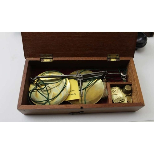 299 - A collection of items, includes; a boxed set of 18th century hand scales, items of mauchlin ware, ca... 