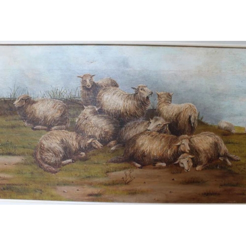 419 - After Eugene Verboeckhoven oil on canvas study of sheep 29 x 60 cm signed and dated