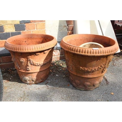 437 - Two large terracotta garden planters plus sundries