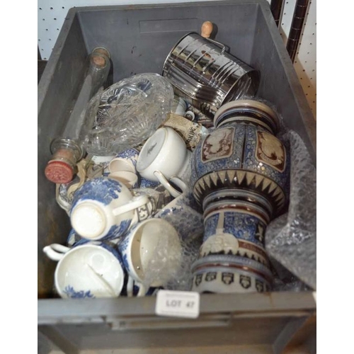 47 - A crate containing a large German stoneware jug, together with other homewares & a boxed Dyson Pure ... 