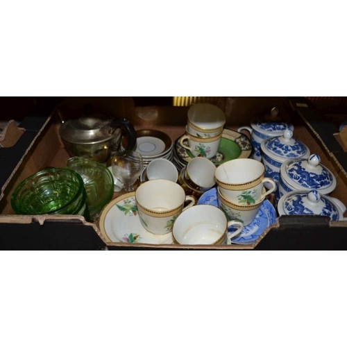 48 - Two boxes of assorted chinaware, glass & metalwares