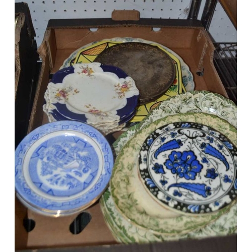 48 - Two boxes of assorted chinaware, glass & metalwares