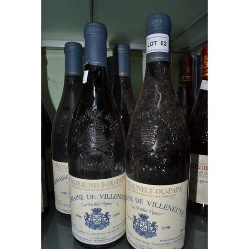 62 - Six bottles of Domaine du Villeneuve ChateauNeuf du Pape, 1998