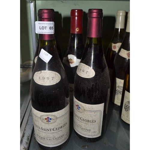 65 - Six bottle of Nuits-Saint-Georges, to include three Andre Simon 1999 & three Roger Sauvestre,1997