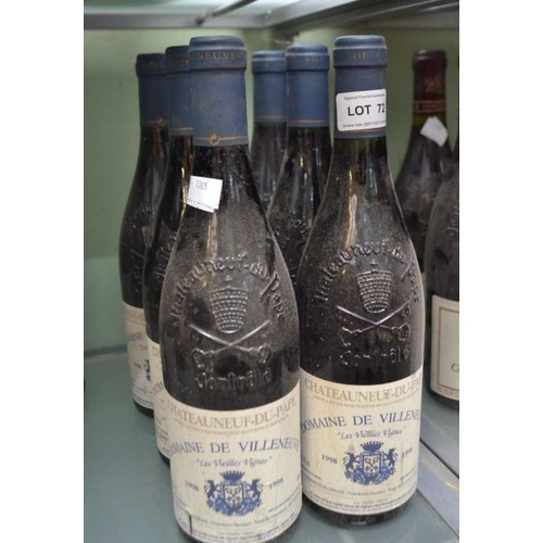 72 - Six bottles Domaine de Villneuve ChateauNeuf du Pape, 1998