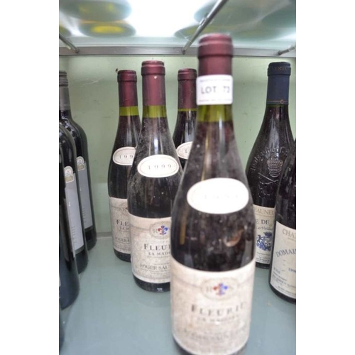 73 - Four bottles of mixed French red, Roger Sauvestre Fleurie 1999, three bottles, Nuit Saint Georges on... 