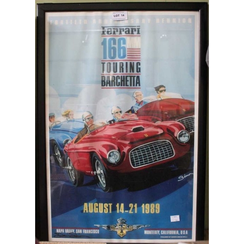 14 - Dennis Simon - Ferrari 166 Touring 40th anniversary event August 14-21st 1989 advertising poster, Na... 