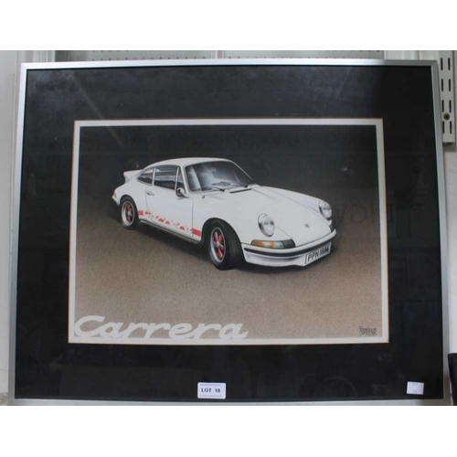 18 - Porsche 2.7 RS Touring 1973 - A signed illustration by Roger Goode 1983. Framed and glazed 49 x 61 c... 