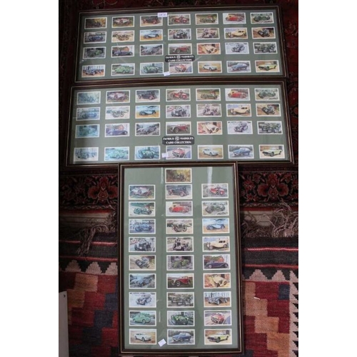 22 - Three framed and glazed vintage motorcar collector card displays