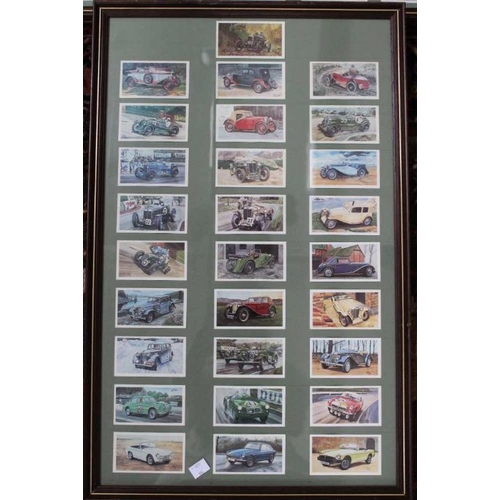 22 - Three framed and glazed vintage motorcar collector card displays