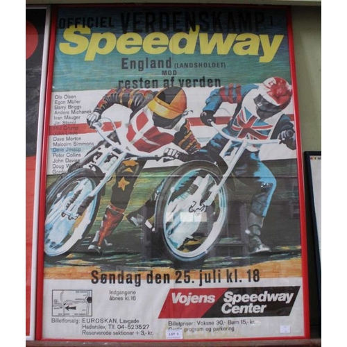 3 - Original Speedway Poster - England v The Rest of the World Vojens Speedway Centre, Denmark - riders ... 