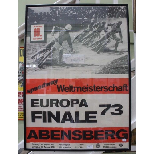 4 - Original Speedway poster - Europa Final 19th August 1973 - Weltmeisterschaft, Abensberg. Framed and ... 