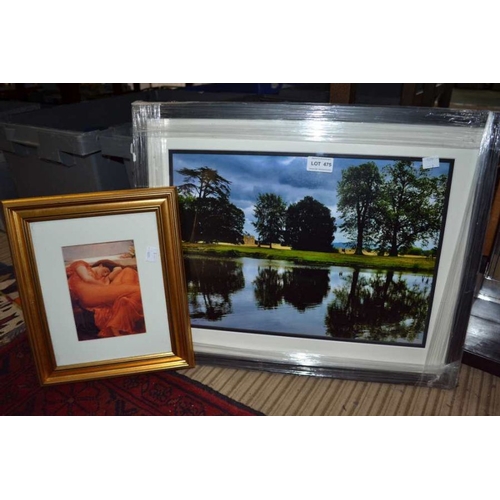 475 - A framed & glazed photograph of a Stately Home together with a sleeping female picture