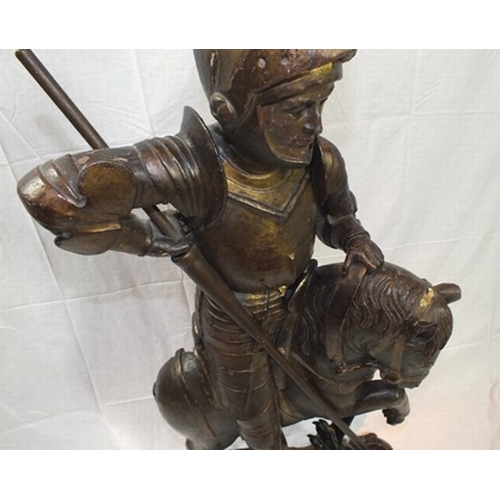 18 - A 16th century wood carving 'St George & the Dragon', poly-chrome painted & partial gilt.  St George... 