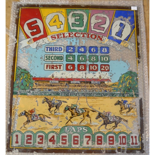 45 - Printed glass panel from an early 20th century gaming machine, 57cm x 49cm