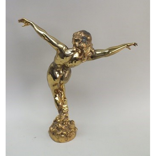 55 - Carl Binder (Swiss 1881-1964) An Art Nouveau ormolu bronze sculpture of a naked young woman, her arm... 