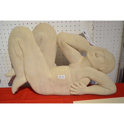 30 - Attributed to Peter Wright (1919-2003) A stone sculpture, reclining male nude, 66cm wide by 43cm hig... 