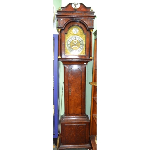 137 - Thomas Lister of Luddenden, an 18th century burr & oak long-case clock, stacked hood with brass moun... 