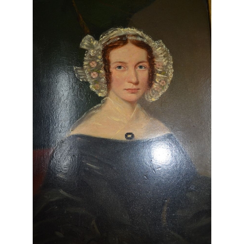 142 - A pair of 19th century oil on board portraits in later distressed gilt frames