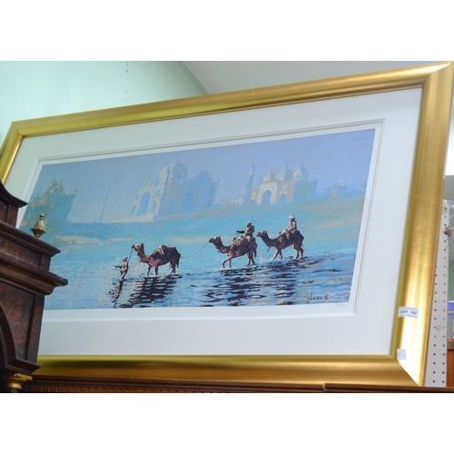 143 - A Rolf Harris pencil signed print of Camels wading, 325/695, framed