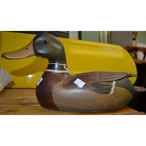 16 - A carved wooden decoy duck (Mallard) with glass eyes