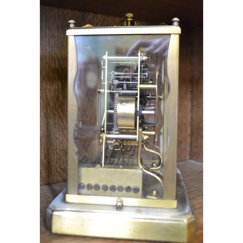 169 - A Schatz brass mantel skeleton clock