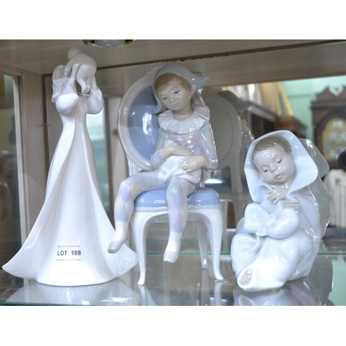 188 - Three porcelain figures to include Lladro