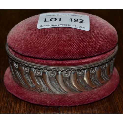 192 - Silver banded pin cushion / trinket box