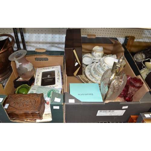 228 - A Tiffany & Co. china lidded bowl, for the Cunard line, boxed, a glass and plated claret jug, Cash's... 