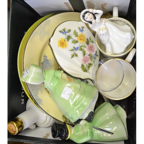 241 - A box of china, and an enamelled part dressing table set