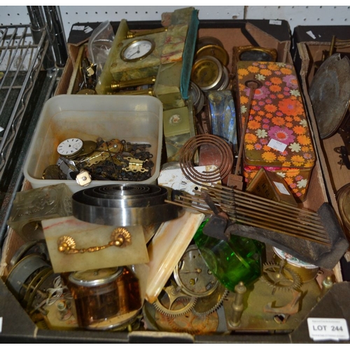 244 - A tray of vintage clock parts for restoration purposes