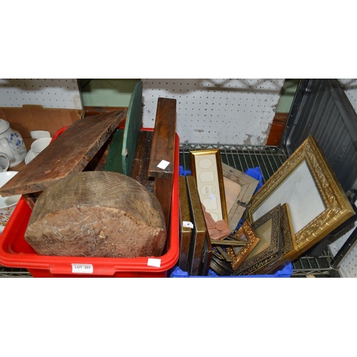 257 - Various wooden domestic items and a selection of frames