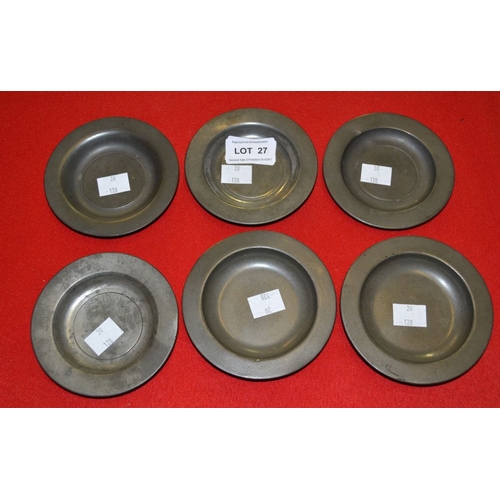 27 - Six miniature pewter plates