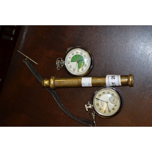 28 - An Army Services pocket watch and an Ingersoll referees watch together with a miniature brass telesc... 