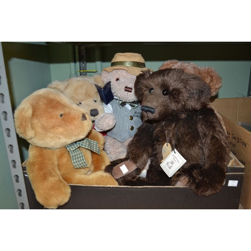 55 - A box of collectors teddy bears to include famous brands - some dated