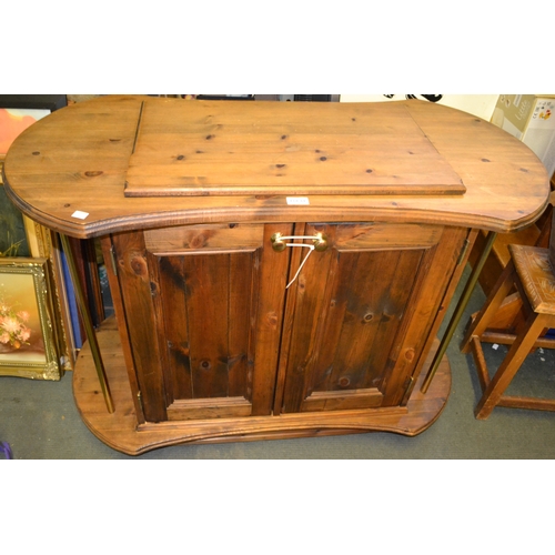 69 - A pine catering trolley with inset cutlery well top