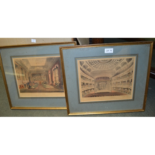 75 - A pair of 19th century coloured prints showing The Covent Garden Theatre interior, the other Trinity... 