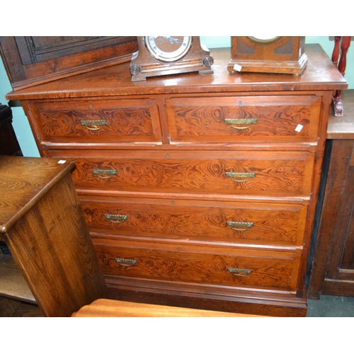 99 - A late Victorian painted pitch pine effect chest of drawers, two over three format, with brass handl... 