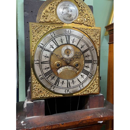 137 - Thomas Lister of Luddenden, an 18th century burr & oak long-case clock, stacked hood with brass moun... 