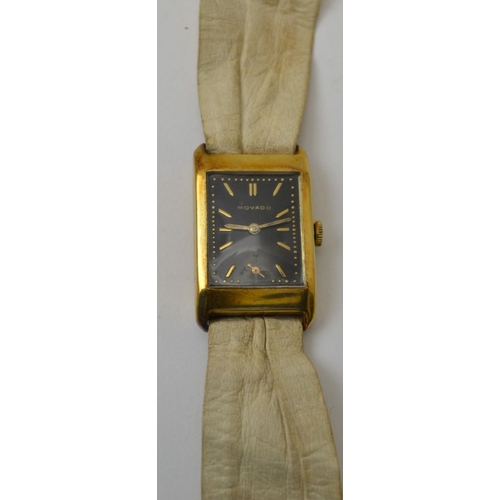 16 - An early to mid 20th century Movado ladies gold tank watch, black dial, with secondary indicator, an... 