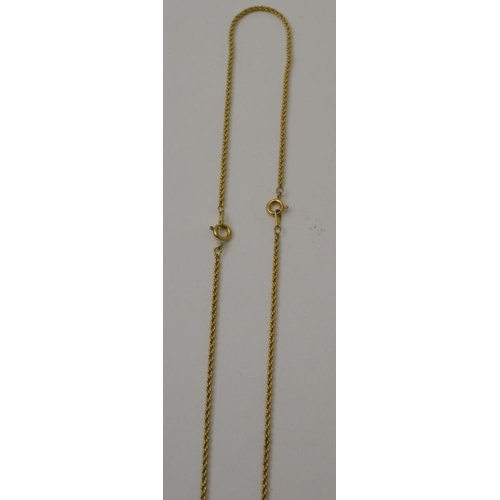 17 - A 9ct gold  rope twist necklace, 49cm long, 12.5g, together with a 9ct gold wishbone pendant, on a p... 